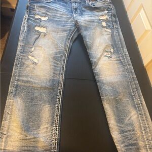 Rock Revival Men's Light Blue Distressed Slim-Straight Jeans